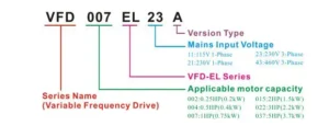 کدخوانی اینورتر 1.5 کیلووات سه فاز دلتا EL مدل VFD015EL43A 